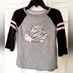 Girls Short Sleeve Graphic Kids T-Shirt - Pink Porcupine Light Gray, Size 10/12